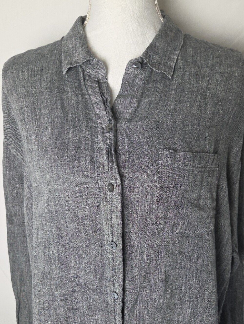 J.Jill Love Linen Womens Button Up Shirt Long Sleeve Relaxed Charcoal Large - Picture 2 of 8